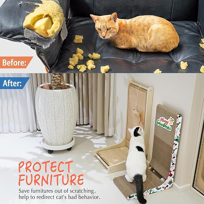 Cardboard Cat Scratcher, 23.6 Inch L Shaped Vertical Cat Scratching Board, Wall-Mount Cat Scratchers for Indoor Cats (Colorful, 1pcs)