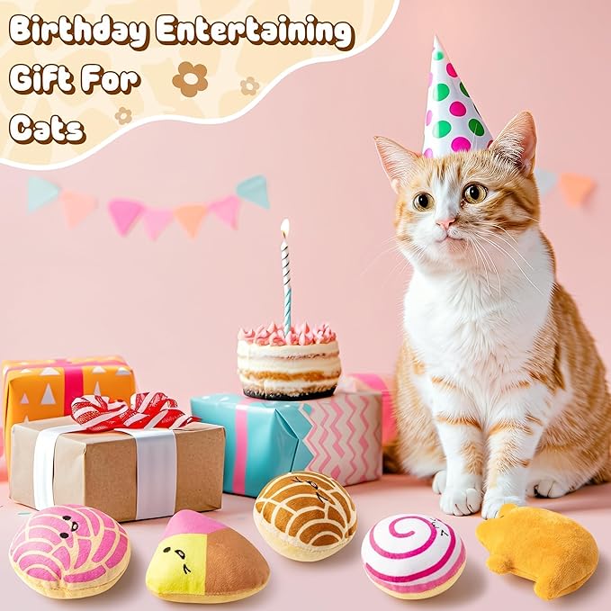 L1rabe Mexican Catnip Stuffed Toys 5Pcs Concha Cafecito Pan Dulce Funny Cat Toys for Cat Lovers Winter Indoor Kitten Chew Bite Kick Non-Toxic Pet Supplies Kitten Birthday Presents