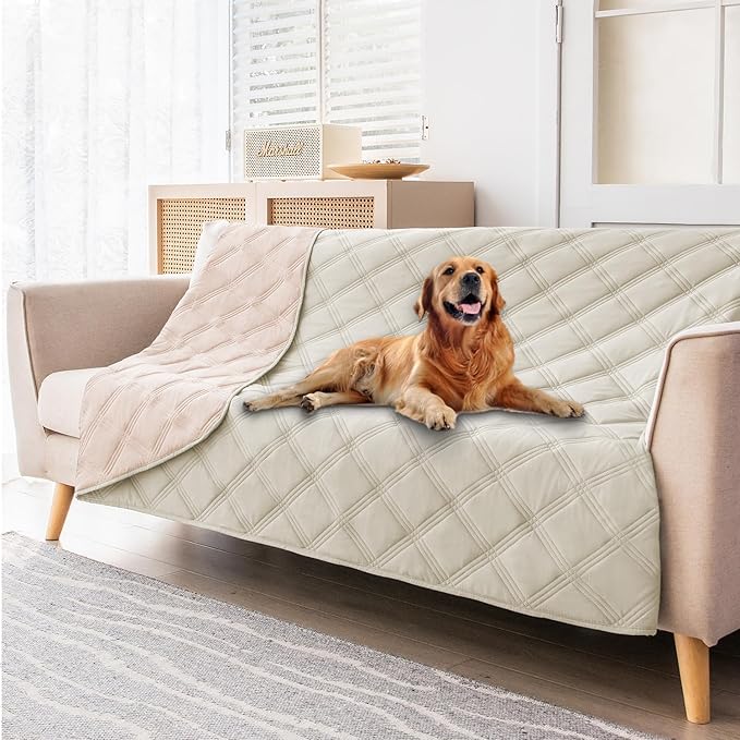fuguitex Waterproof Dog Blanket Reversible for Small Dogs Resistant Leakproof Washable Couch Cushion Bed Protector Cover for Indoor Furniture Pet Friendly(40"*50",Baby Pink+Cream