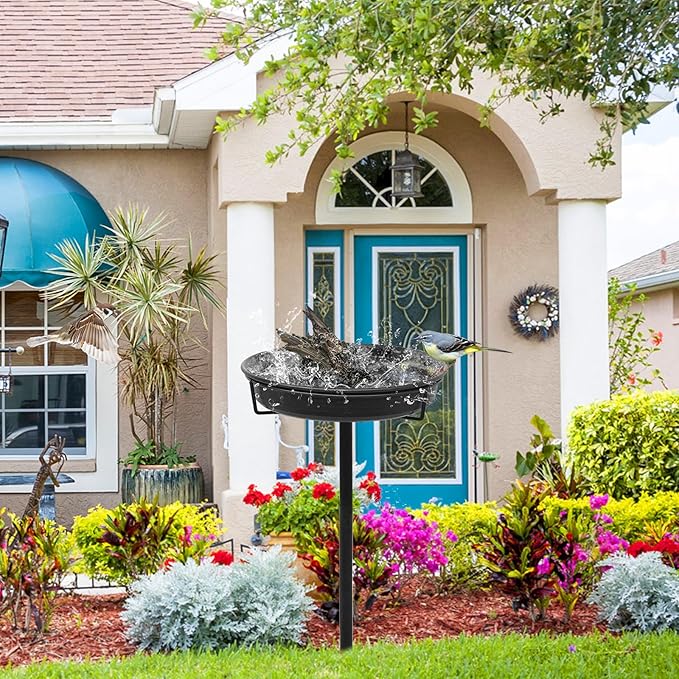 28In Freestanding Birdbaths Bowl Outdoor, Free Standing Garden Bird Bath Bird Feeder Bowl with Metal Stake, Detachable Decoration Spa Birdfeeder for Garden Patio Yard Lawn, New Upgrade(A)