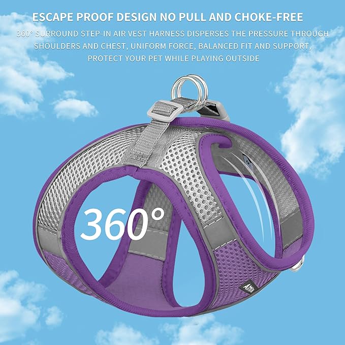 AIITLE Escape Proof Dog Harness - Step in Adjustable Dog Harness No Choke Over with Breathable Mesh and Quick-Release Buckle for Summer- Outdoor Walking, Camping, Training for Medium Dogs Purple XL