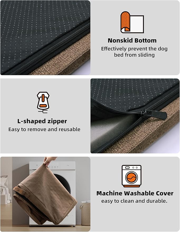 Sytopia 42 Inch Chew Proof Dog Crate Bed, Orthopedic Waterproof Dog Bed for Extra Large Dogs, Removable Washable Cover, Egg Crate Foam Mat, Suitable for Dogs Up to 100 Lbs, Brown