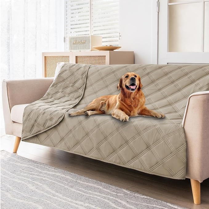 fuguitex Waterproof Dog Blanket Reversible for Small Dogs Resistant Leakproof Washable Couch Cushion Bed Protector Cover for Indoor Furniture Pet Friendly(30"*70",Brown+Khaki+Khaki