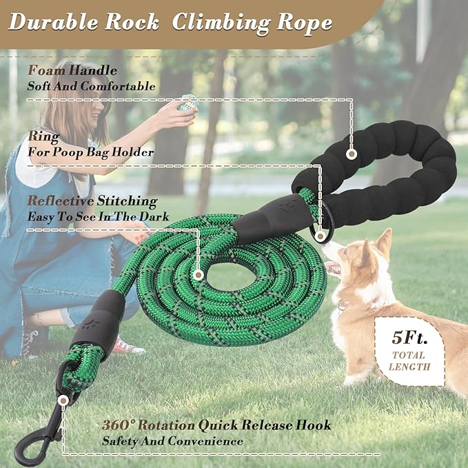 Athena Collection Step-in Dog Harness with 5 ft Leash, Large Dog Harness Leash Set Large No Pull Dog Vest Harness with Reflective Strips Adjustable Velcro, Easy Walk Dog Harness, Green