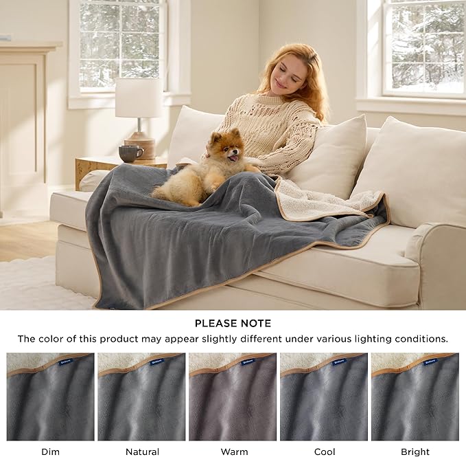 Bedsure Waterproof Blanket for Bed - Sherpa Fleece Waterproof Dog Blankets for Large Dogs, Pet Blankets for Bed/Couch/Dog Crate, Soft Plush Reversible Furniture Protector, Twin-XL, 66"x90", Grey
