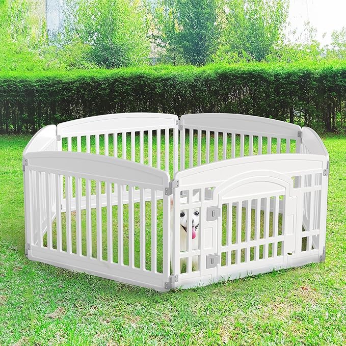 Dog Playpen 6-Panel 24" | Safe & Secure Indoor/Outdoor Pet Fence | Folding & Portable | 35 x 35 x 24IN, Ideal for Small to Medium Dogs | Easy to Clean (White)