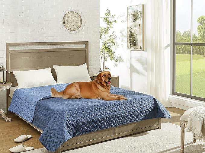 gogobunny 100% Double Sided Waterproof Dog Blanket Soft Pet Bed Cover Reversible Protect Furniture Couch Sofa Car for Puppy Cat Kids (Dark Blue/Light Blue, 82x120 Inch (Pack of 1))