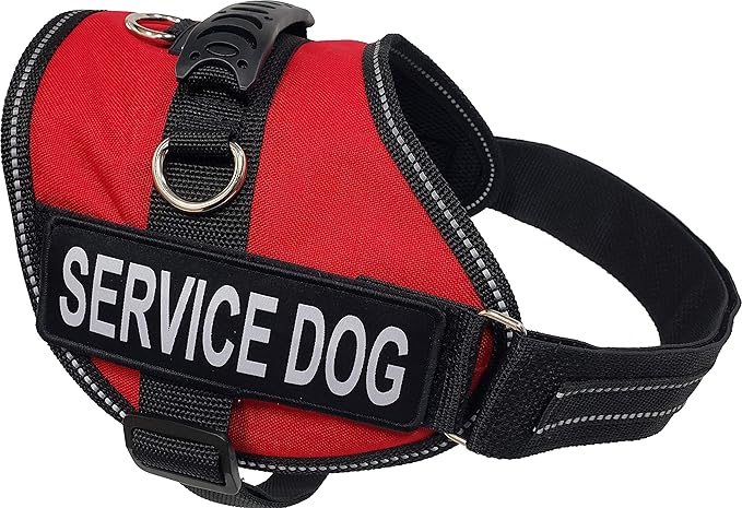 ActiveDogs Air-Tech Cordura Service Dog Vest Harness, Medium Girth 22"-30" w/Handle, ADA Cards + Reflective Service Dog Patches - Red