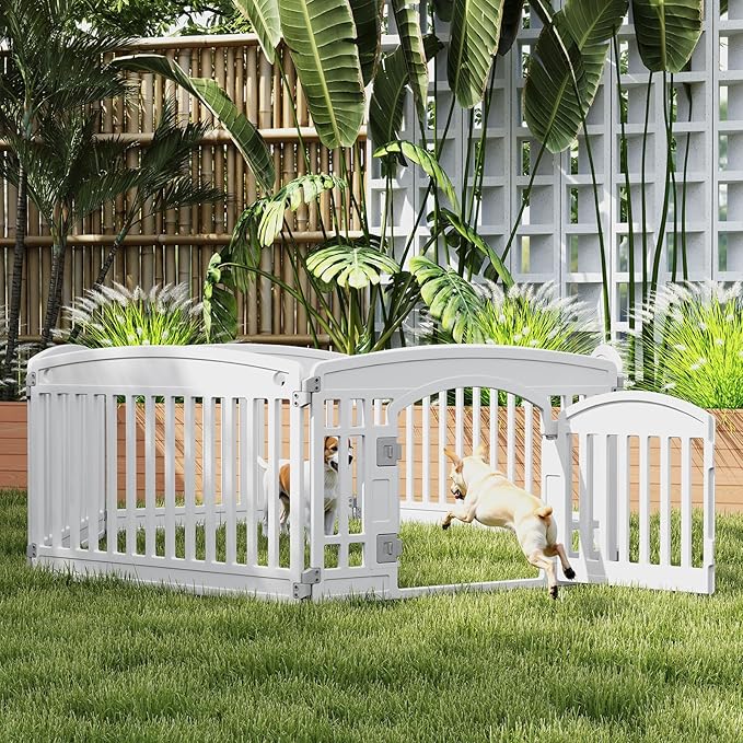 Plastic Dog Playpen | 6-Panel 24" Safe & Secure Indoor/Outdoor Pet Fence | Folding & Portable | 35 x 35 x 24IN, Ideal for Small to Medium Dogs | Easy to Clean (White)