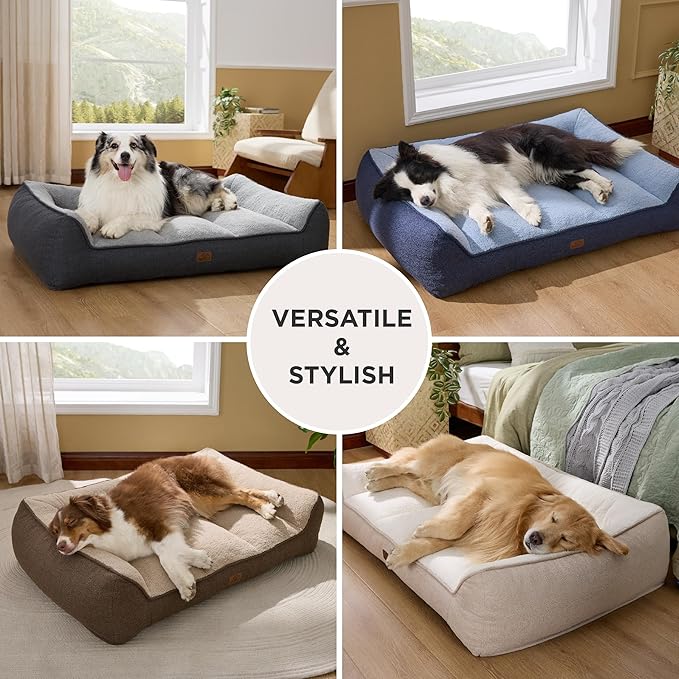 Bedsure XL Plus Orthopedic Dog Beds Large Sized Dog - Extra Thick Supportive Dogs Couch with Waterproof Washable Cover, Jumbo Comfort Pet Bed Sofa with Soft Plush Sherpa and Nonskid Bottom, Beige, 48"