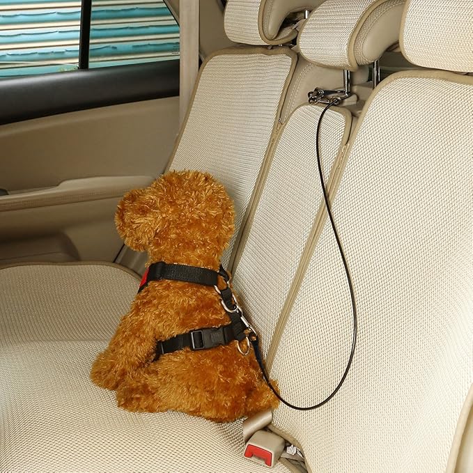 No-Chew Dog Seat Belt, Stainless Steel Cable Pet Car Seatbelt Safety Restraint Tether Puppy Vehicle Seat Belt with Buckle Latch(24 inch)