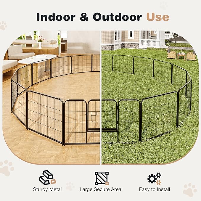Heavy-Duty Iron Dog Playpen – 16 Panel 32” Durable, Rust-Resistant Pet Fence for Indoor & Outdoor Use, Secure & Spacious Pet Play Area for Dogs, Puppies & Small Animals