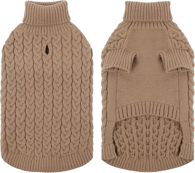 SAWMONG Dog Sweater, Dog Sweaters for Medium Dogs Girls Boys, Pullover Turtleneck Knitted Doggy Sweatshirt, Cold Weather Pet Clothes(Khaki, Medium