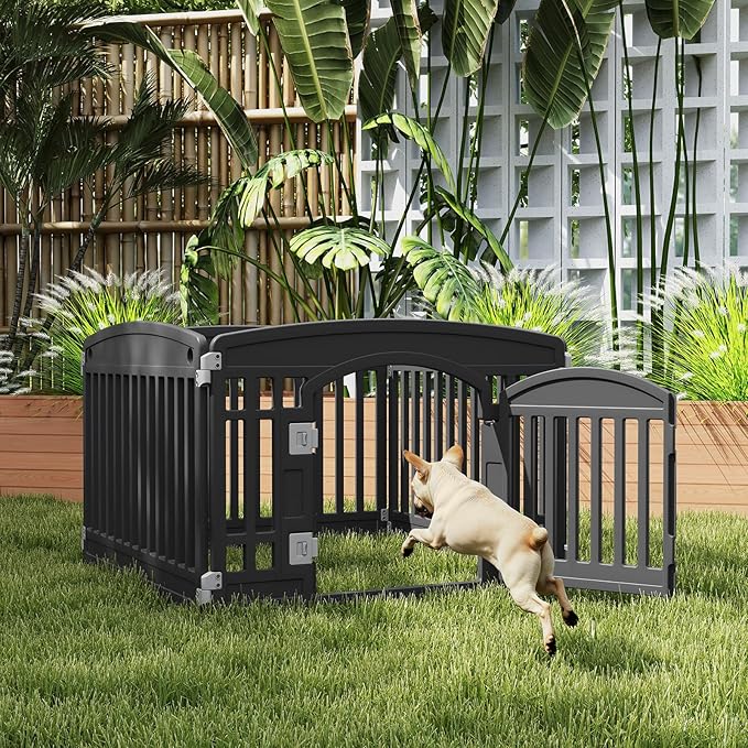 Plastic Dog Playpen | 4-Panel 24" Safe & Secure Indoor/Outdoor Pet Fence | Folding & Portable | Ideal for Small Dogs | Easy to Clean (Black)