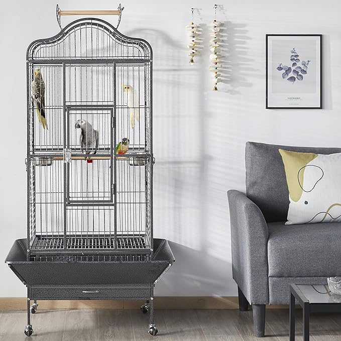 Yaheetech Extra Large Bird Cage 63'' Open Play Top Bird Cage for African Grey Parrots/Amazon Parrot/Caiques/Macaw with 360° Wheels