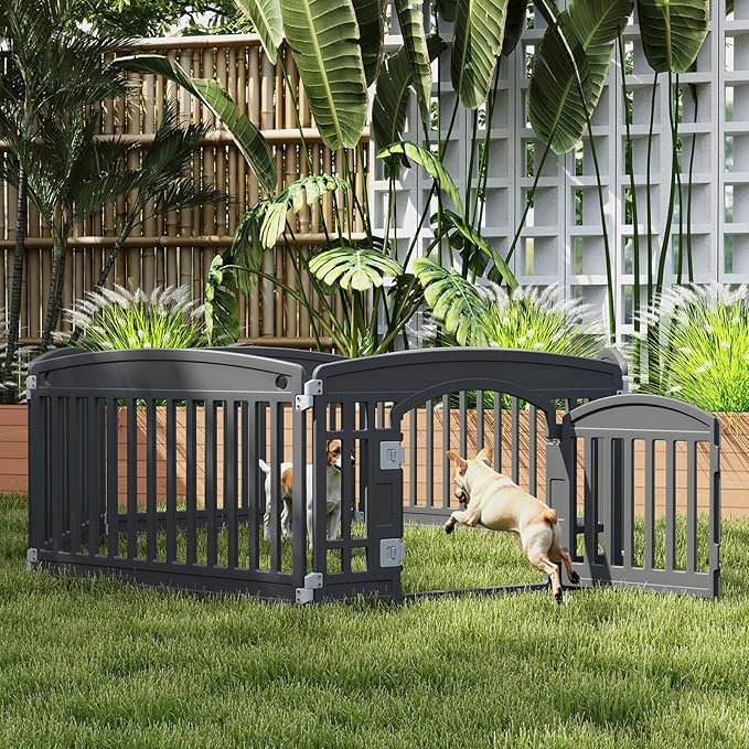 Plastic Dog Playpen | 6-Panel 24" Safe & Secure Indoor/Outdoor Pet Fence | Folding & Portable | 35 x 35 x 24IN, Ideal for Small to Medium Dogs | Easy to Clean (Black)