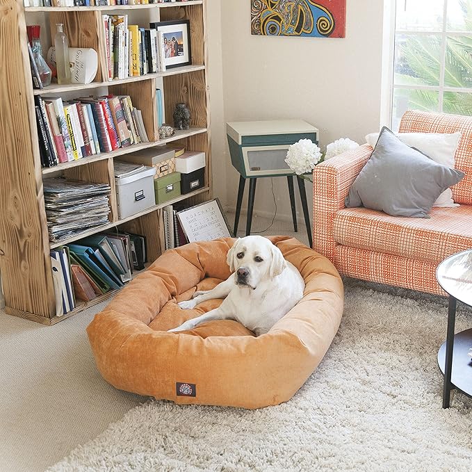 Majestic Pet 40 Inch Micro Velvet Calming Dog Bed Washable 40x29x9 (inch) – Cozy Soft Round Donut Dog Bed with Spine for Head Support - Pet Bed Large – Orange
