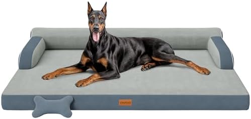 XXL Orthopedic Dog Bed, Big Dog Bed for Large Dogs, Dual-Sided Pet Cooling Beds with Memory Foam Washable Cover Nonslip Bottom, Waterproof Pet Couch with Bolsters, Dark Grey