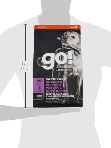 Go! Solutions Carnivore, Grain-Free, Protein Rich Dry Dog Food, Chicken, Turkey and Duck Senior Recipe, 3.5 lb Bag
