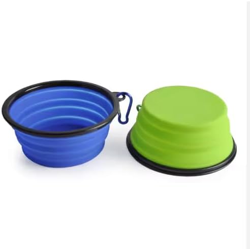 Collapsible Pet Bowl Set, Portable Silicone Travel Food Water Bowls with Carabiner Clip, Multi-Color, Space-Saving Design for Dogs Cats (Purple & Blue)