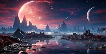 36X18IN Cosmic Spaceterrarium Background, Cool Parallel Space Themed Aquarium Reptile Habitat Background, Red Moon Aquarium Background with 10EVA Double-Sided Tape