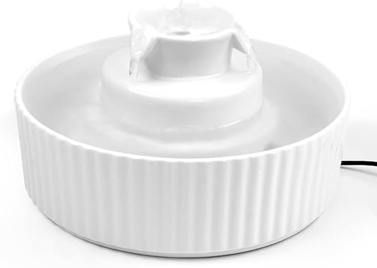 Ceramic Cat Water Fountain, 2.1L/71oz Cupcake Pet Water Fountain for Cats and Dogs, Automatic Pet Drinking Fountain with Pump, and Filter & Foam (White)