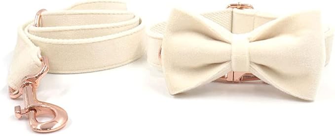 PETDURO Custom Dog Collar Personalized with Name Engraved Quick Release Rose Gold Metal Buckle for Large Medium Small Girl Dogs - Dog Leash and Bow Tie Available - Soft Comfy Velvet (Cream, XS)