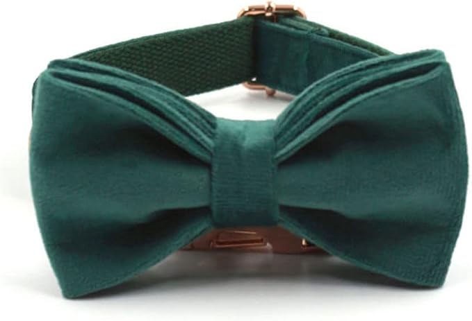 PETDURO Custom Dog Collar Personalized with Name Engraved Rose Gold Metal Buckle for Large Medium Small Dogs - Soft Cute Velvet Dog Leash and Bow Tie Available (Christmas Green RG, XL)