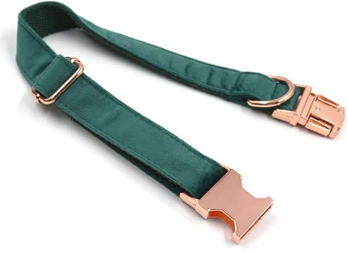PETDURO Custom Dog Collar Personalized with Name Engraved Rose Gold Metal Buckle for Large Medium Small Dogs - Soft Cute Velvet Dog Leash and Bow Tie Available (Christmas Green RG, XL)