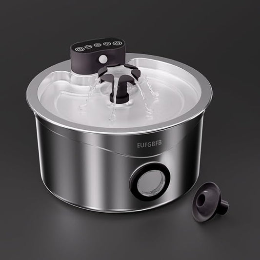 Stainless Steel Cat Water Fountain 2.6L/88oz, Automatic Wireless Pet Drinking Fountain with 4-Layer Filtration, Ultra-Quiet Rechargeable Pump & 3 Flow Modes for Cats and Dogs
