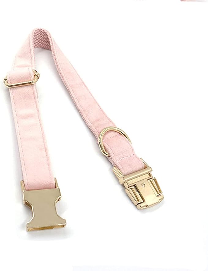 PETDURO Custom Dog Collar Personalized with Name Engraved Quick Release Rose Gold Metal Buckle for Large Medium Small Girl Dogs - Dog Leash and Bow Tie Available - Soft Comfy Velvet (Pink, L)