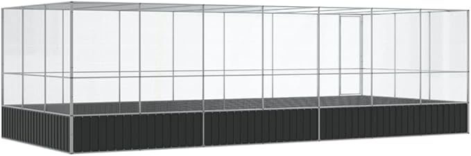 Large Metal Heavy Duty Walk-in Aviary Cage with Extension, Ample Activity Space Bird Cage with Lockable Door Also for Chickens and Rabbits, Silver 285.4"x120.9"x83.5" Steel,-525