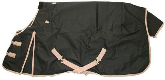 AJ Tack 1200D Waterproof Winter Horse Blanket with Hood - 400g Heavyweight Turnout with Fleece Collar, Shoulder Gussets & Tail Flap - Black 66"