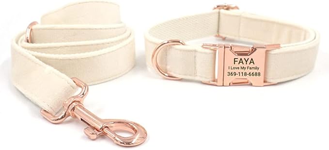 PETDURO Custom Dog Collar Personalized with Name Engraved Quick Release Rose Gold Metal Buckle for Large Medium Small Girl Dogs - Dog Leash and Bow Tie Available - Soft Comfy Velvet (Cream, M)