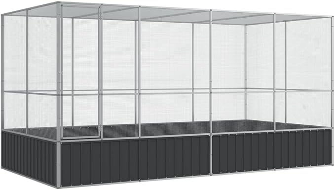Large Metal Heavy Duty Walk-in Aviary Cage with Extension, Ample Activity Space Bird Cage with Lockable Door Also for Chickens and Rabbits, Silver 164.6"x81.5"x83.5" Steel,-412