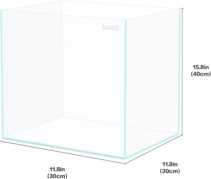 LYPHARD AQUARIUMS Tall Rimless Aquarium 9.5 Gallon, Ultra Clear Low Iron Small Fish Tank for Betta, L11.8×W11.8×H15.8 Glass Thickness 5mm with EVA Foam Leveling Mat