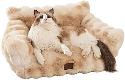 Cat Bed for Indoor Cats Dog Couch Cat Couch Bed Washable Dog Beds for Small Dogs & Cats with Removable Cover, Fluffy Pets Couch with Non-Slip Bottom 24"X18"X10"Beige
