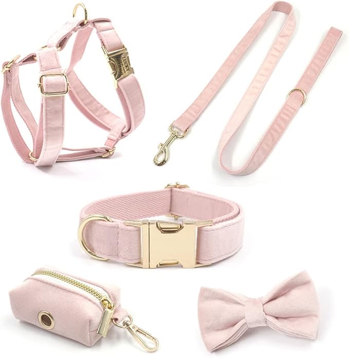 PETDURO Custom Dog Collar Personalized with Name Engraved Quick Release Rose Gold Metal Buckle for Large Medium Small Girl Dogs - Dog Leash and Bow Tie Available - Soft Comfy Velvet (Pink, XS)