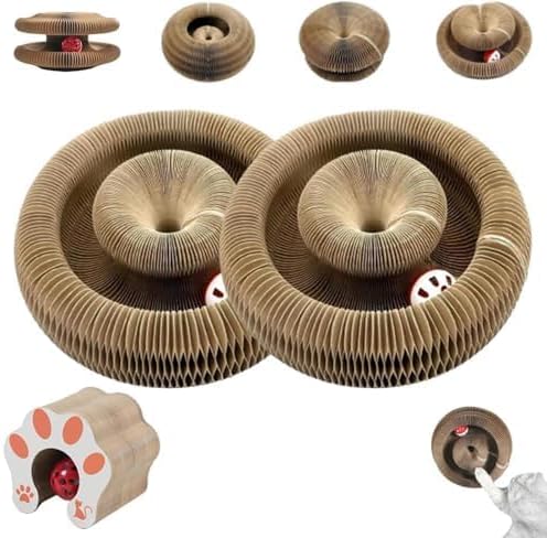 Kitty Kurl Cat Toy,Magic Organ Cat Toy,Magic Organ Cats Scratcher Board,Foldable Recyclable Accordion Toys with Ball for Indoor Cats Playing(2pc)