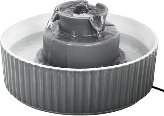 Ceramic Cat Water Fountain, 2.1L/71oz Cupcake Pet Water Fountain for Cats and Dogs, Automatic Pet Drinking Fountain with Pump, and Filter & Foam (Dark Grey)