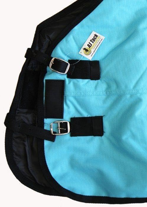 AJ Tack 1200D Waterproof Winter Horse Blanket - 400g Heavyweight Turnout with Fleece Collar, Shoulder Gussets & Tail Flap - Turquoise 66"