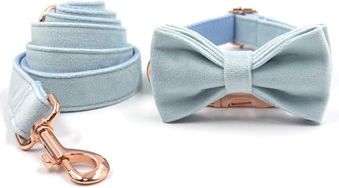 PETDURO Custom Dog Collar Personalized with Name Engraved Quick Release Rose Gold Metal Buckle for Large Medium Small Girl Dogs - Dog Leash and Bow Tie Available - Soft Comfy Velvet (Sky Blue, XS)