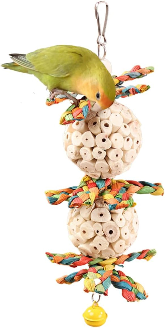 Bird Toys Hanging Natural Soft Sola Ball Natural Corn Husk Beak Chew Shred Colorful Forage Toys for Parrots, Cockatiel, Conure, Love Birds,Parakeets,Budgie and Other Small Birds (L)