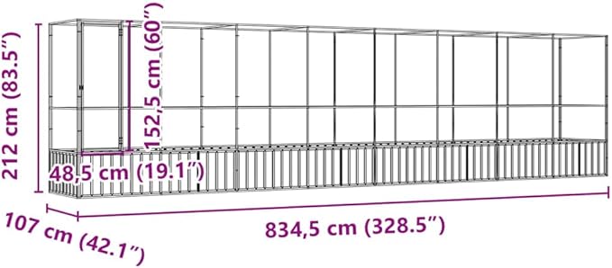 Large Metal Heavy Duty Walk-in Aviary Cage with Extension, Ample Activity Space Bird Cage with Lockable Door Also for Chickens and Rabbits, Silver 328.5"x42.1"x83.5" Steel,-409