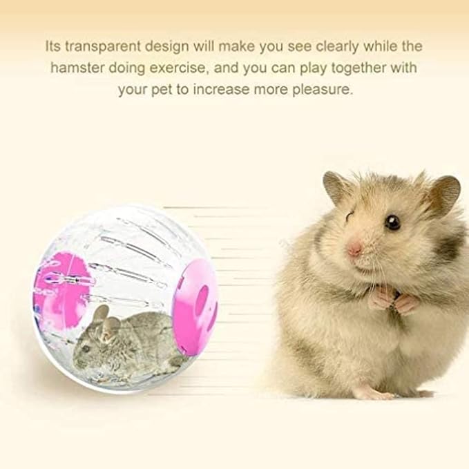 Mini New Cute Dwarf Hamster Running Ball 4.7 Inches Crystal Ball for Hamsters Small Silent Exercise Wheel Small Cage Accessories Suitable for Hamsters Less Than 4 inches 10 cm in Length (Pink)