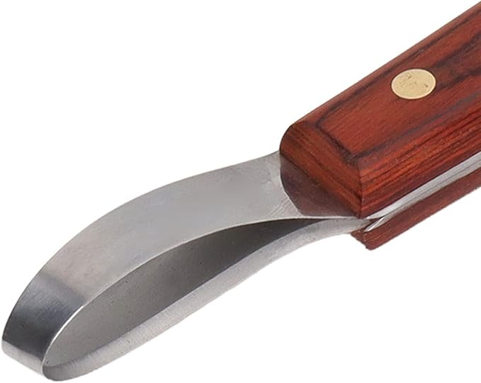 CHICIRIS Double Edged Hoof Knife, Farrier Tool with Stainless Steel Blade and Wooden Handle, Multifunctional Cow Horseshoe Knife for hoof Trimming of Horses and Cows
