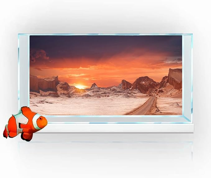 30X12IN Sun and Desert Moon Themed Reptile Habitat on Orange Durable Decorative Background, Terrarium Background with 10EVA Double-Sided Tape