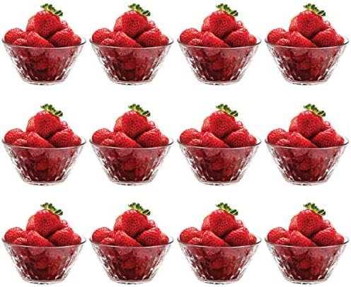Vikko Glass Bowls, Set of 12 Decorative Dessert Bowls, 11.75 Ounce Glass Dish for Dessert, Candy, Kitchen Prep, Dishwasher Safe