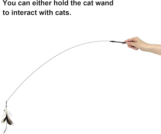 TTcat Cat Wand Toys with Suction Cup, Interactive Bird Simulation Cat Toy Set,Cat Teaser Cat Toys,Flexible Steel Wire and 3Pcs Replacement Feather Refills with Bells.