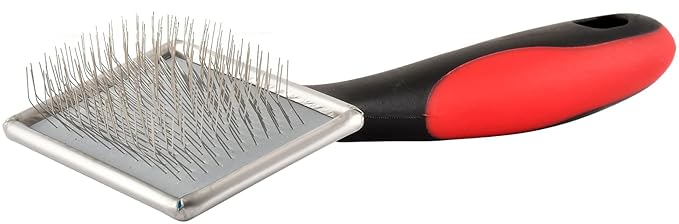 Jeffers Non-Slip Slicker Brush for Pets – Small Size, Soft Pins, Red & Black – Detangling Grooming Tool for Dogs & Cats with Short, Long, Thick & Curly Coats – Comfortable Grip Pet Comb